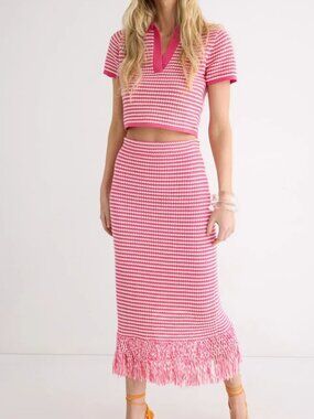 Derek Lam 10 Crosby Knit Midi Skirt With Crochet Trim Size XL MSRP $295